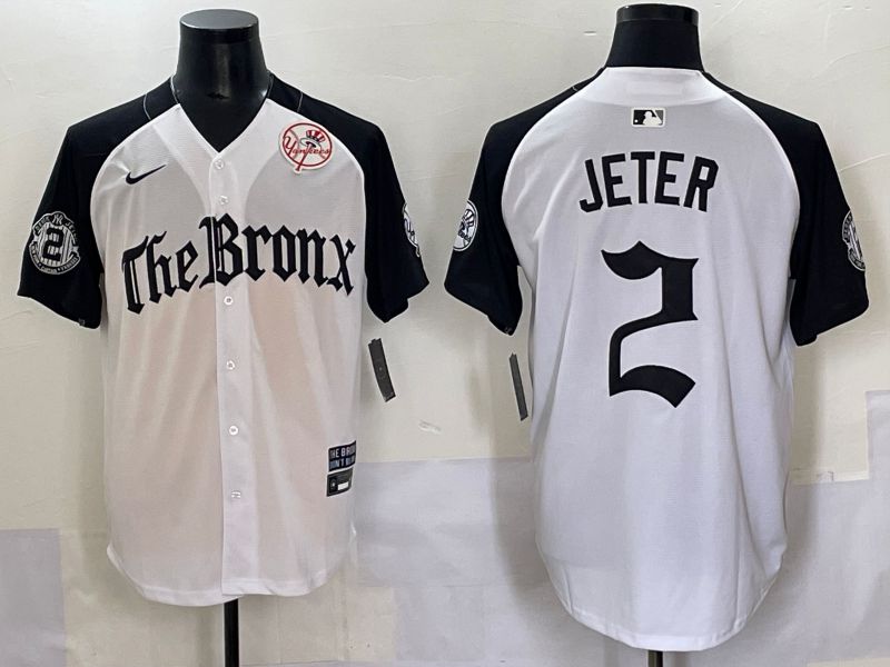 Men 2025 New York Yankees #2 Jeter White black Five generations Joint Name Nike MLB Jersey style 55